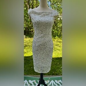 Adrianna Papell Women's White Off The Shoulder Beaded Sheath Dress Size 2 NWT
